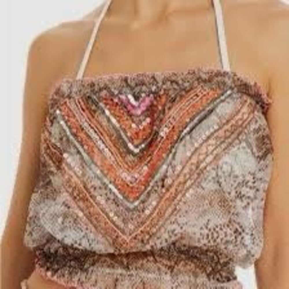 NWT Ramy Brook “Luana” Strapless Animal-Print Sequin Top.  Size XS
